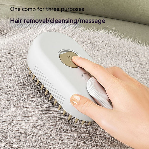 Cat being groomed with steam deshedding brush for healthy coat care